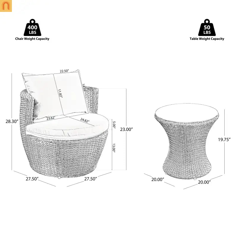 Outdoor Chat Set Wicker Brown Aluminum 3-Piece No Assembly