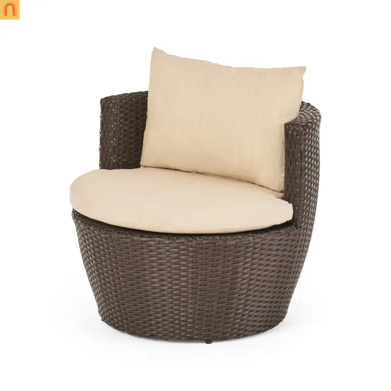 Outdoor Chat Set Wicker Brown Aluminum 3-Piece No Assembly