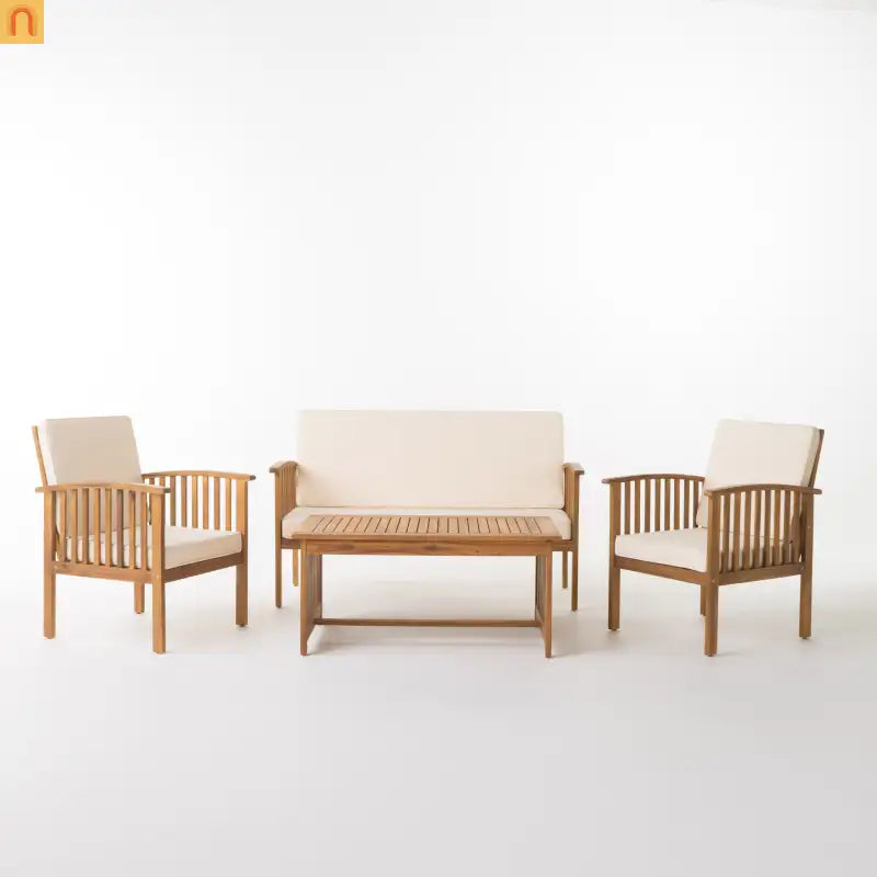 Outdoor Conversation Set Acacia Wood Brown 4 Piece with Cushions