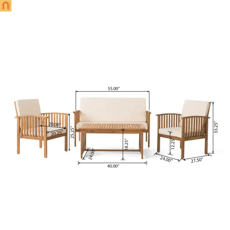 Outdoor Conversation Set Acacia Wood Brown 4 Piece with Cushions