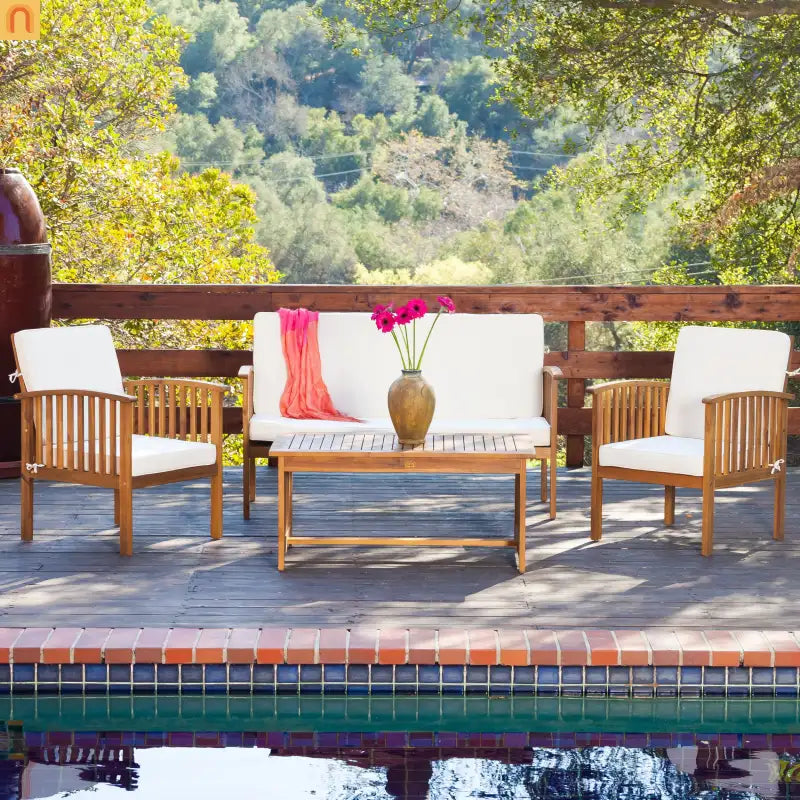 Outdoor Conversation Set Acacia Wood Brown 4 Piece with Cushions