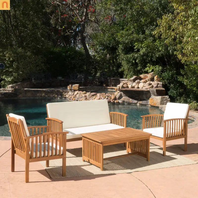 Outdoor Conversation Set Acacia Wood Brown 4 Piece with Cushions