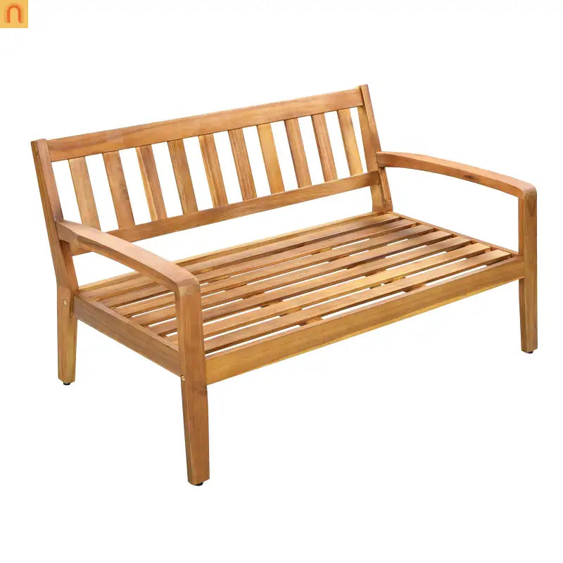 Outdoor Conversation Set Acacia Wood Teak Red Cushions 2-Piece