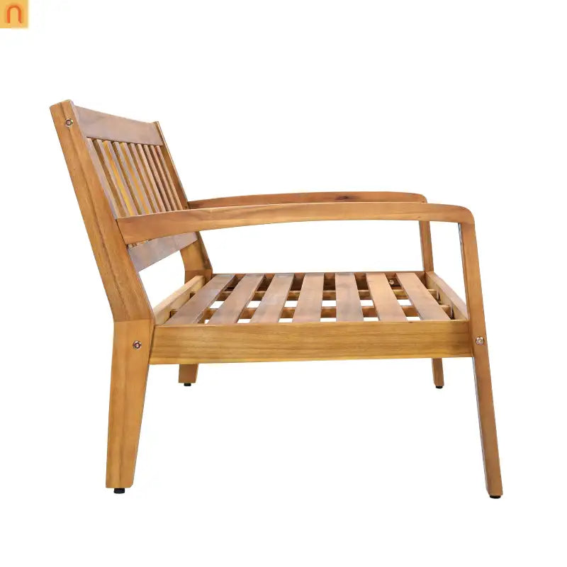 Outdoor Conversation Set Acacia Wood Teak Red Cushions 2-Piece