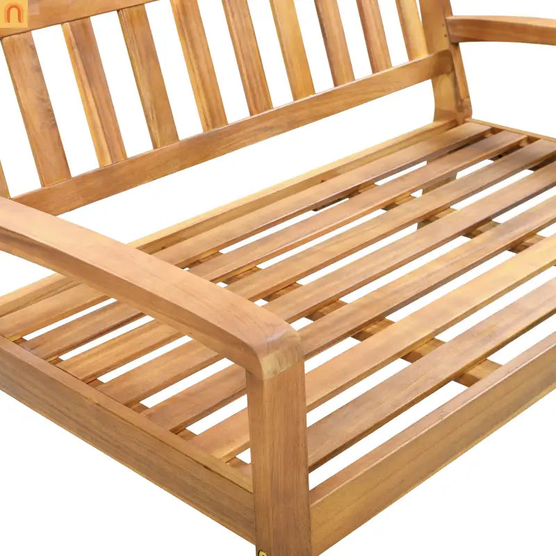 Outdoor Conversation Set Acacia Wood Teak Red Cushions 2-Piece