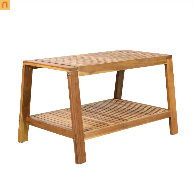 Outdoor Conversation Set Acacia Wood Teak Red Cushions 2-Piece