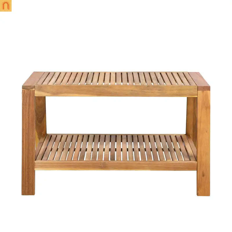 Outdoor Conversation Set Acacia Wood Teak Red Cushions 2-Piece