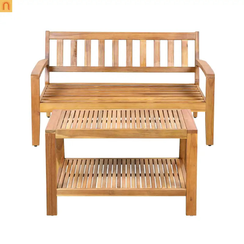 Outdoor Conversation Set Acacia Wood Teak Red Cushions 2-Piece