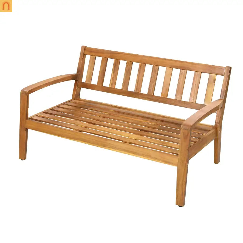 Outdoor Conversation Set Acacia Wood Teak Red Cushions 2-Piece