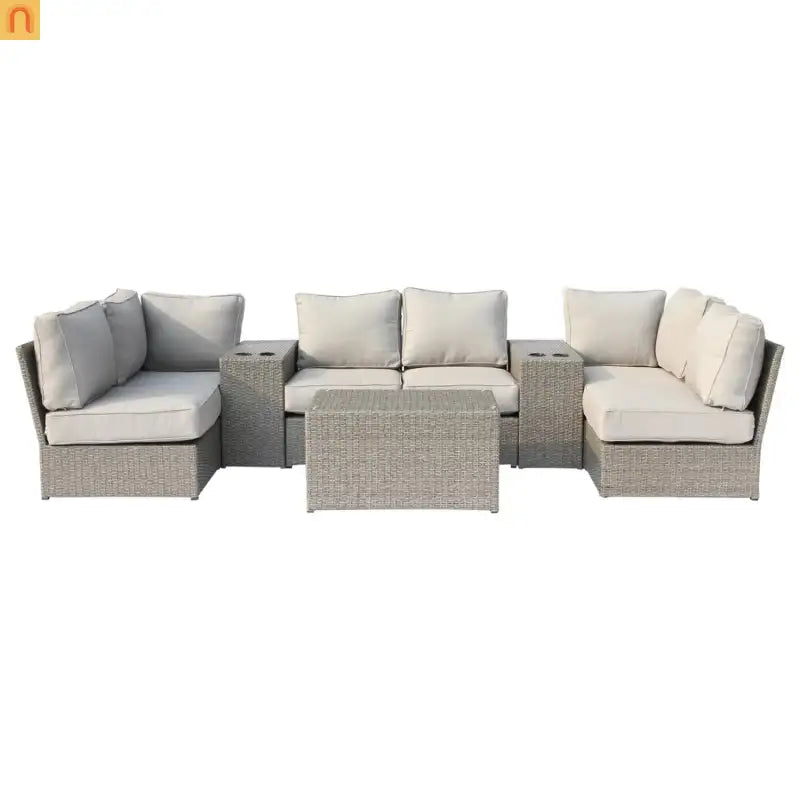Outdoor Sectional Set Gray Wicker 9 Piece 4 Person No Assembly
