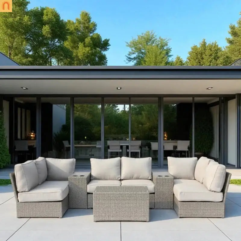 Outdoor Sectional Set Gray Wicker 9 Piece 4 Person No Assembly