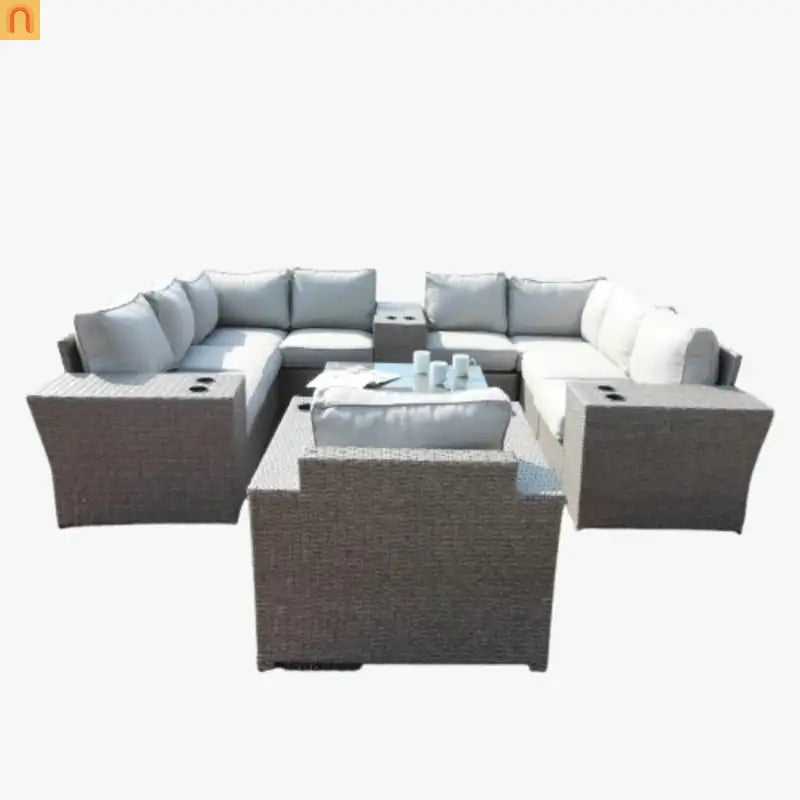 Outdoor Conversation Set Wicker Gray Mix 13-Piece Seats 7