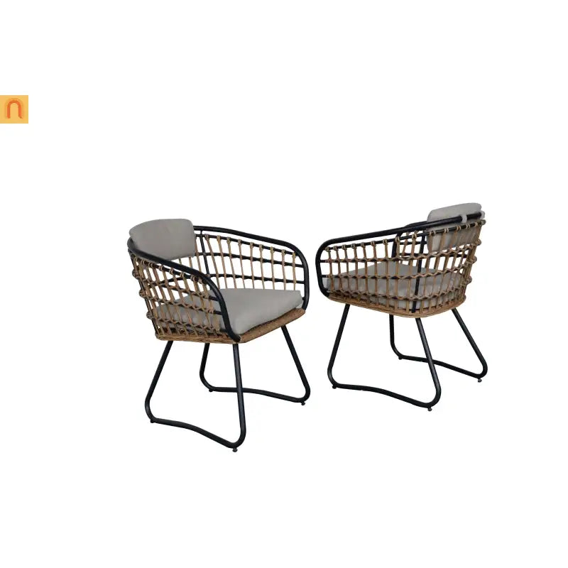 Outdoor Dining Set Wicker Yellow Iron Frame Seats 6 270 lb Cap
