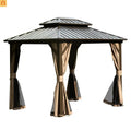 Hardtop Gazebo Aluminum Brown 8x10ft Steel Double Roof Curtains