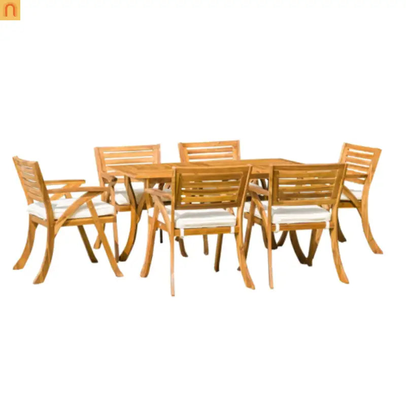 Outdoor Dining Set Acacia Wood Teak 7 Piece Seats 6