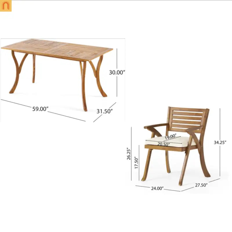 Outdoor Dining Set Acacia Wood Teak 7 Piece Seats 6