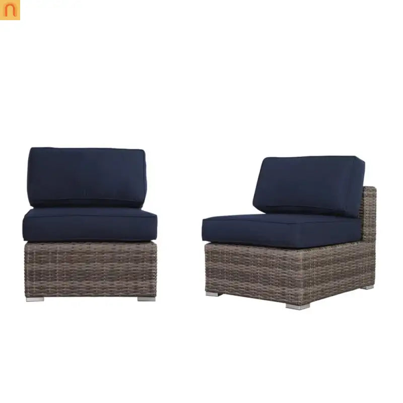 Outdoor Sectional Set Wicker Gray Navy Cushions 7 Piece Seats 6