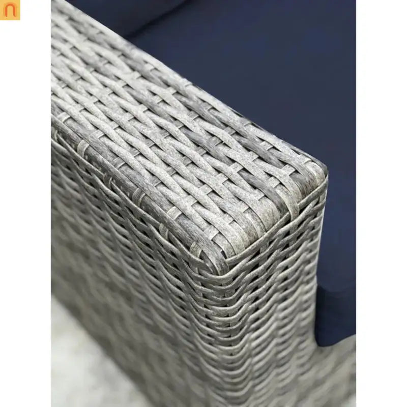 Outdoor Sectional Set Wicker Gray Navy Cushions 7 Piece Seats 6