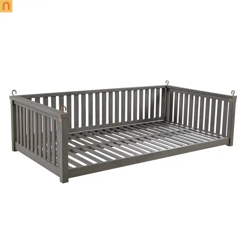 Outdoor Swing Bed Acacia Wood Gray 2-Person 350 lb Cap 79in