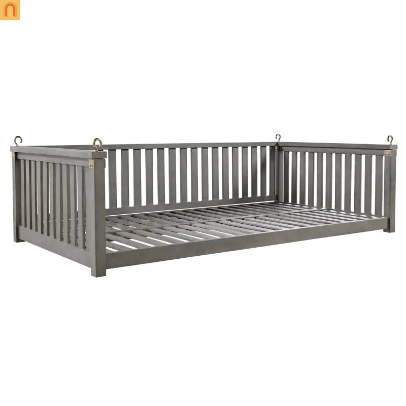 Outdoor Swing Bed Acacia Wood Gray 2-Person 350 lb Cap 79in