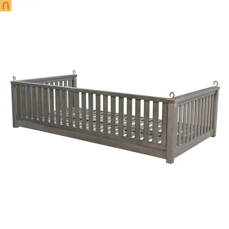 Outdoor Swing Bed Acacia Wood Gray 2-Person 350 lb Cap 79in