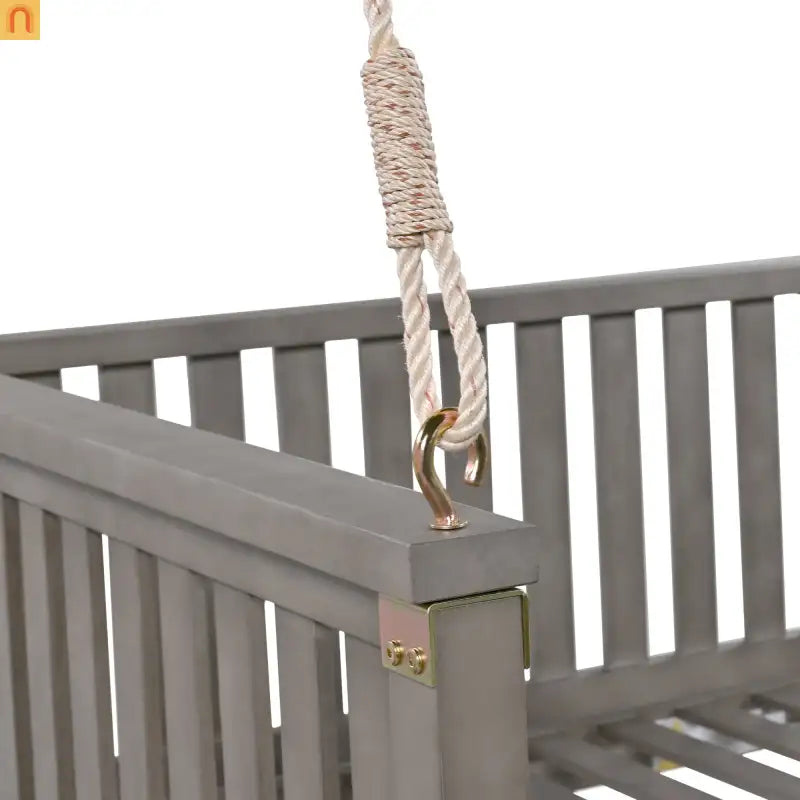 Outdoor Swing Bed Acacia Wood Gray 2-Person 350 lb Cap 79in