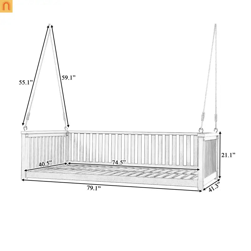Outdoor Swing Bed Acacia Wood Gray 2-Person 350 lb Cap 79in