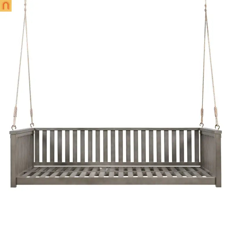 Outdoor Swing Bed Acacia Wood Gray 2-Person 350 lb Cap 79in