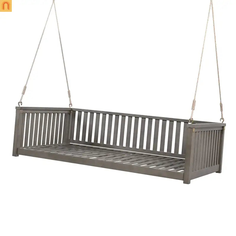Outdoor Swing Bed Acacia Wood Gray 2-Person 350 lb Cap 79in