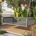 Outdoor Swing Bed Acacia Wood Gray 2-Person 350 lb Cap 79in