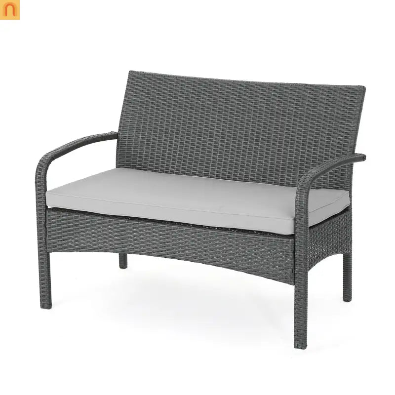 Outdoor Chat Set PE Rattan Gray 4-Piece Waterproof Cushions