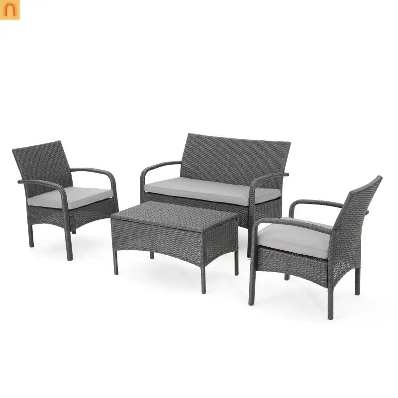 Outdoor Chat Set PE Rattan Gray 4-Piece Waterproof Cushions