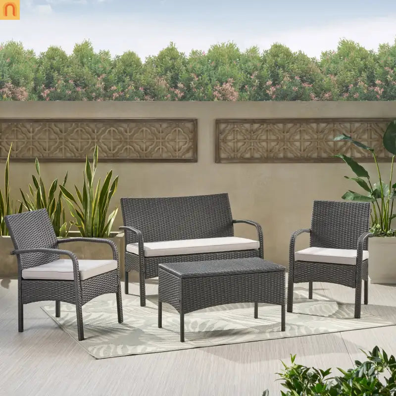 Outdoor Chat Set PE Rattan Gray 4-Piece Waterproof Cushions