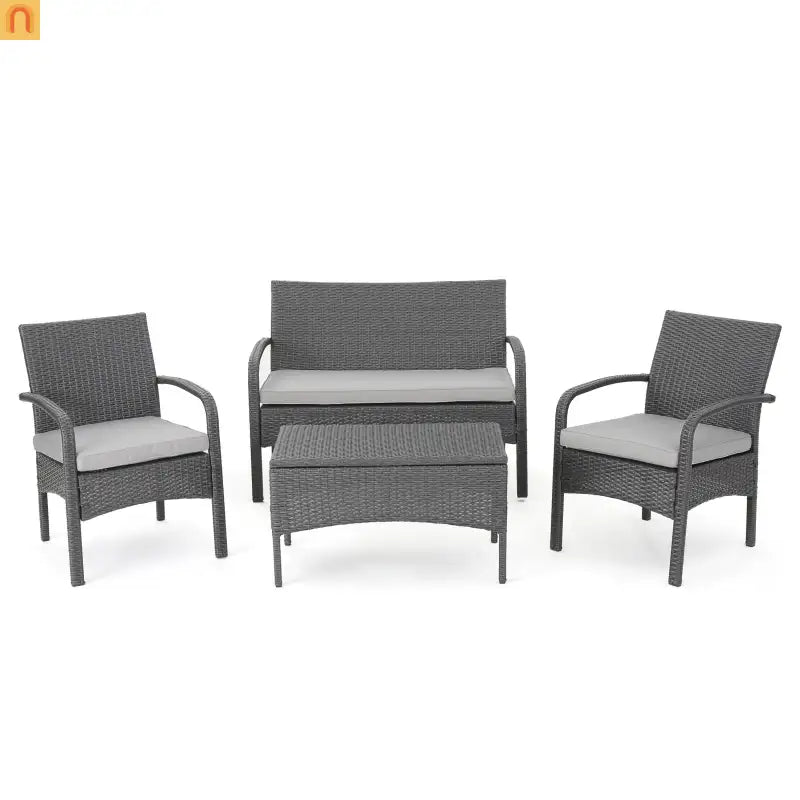 Outdoor Chat Set PE Rattan Gray 4-Piece Waterproof Cushions