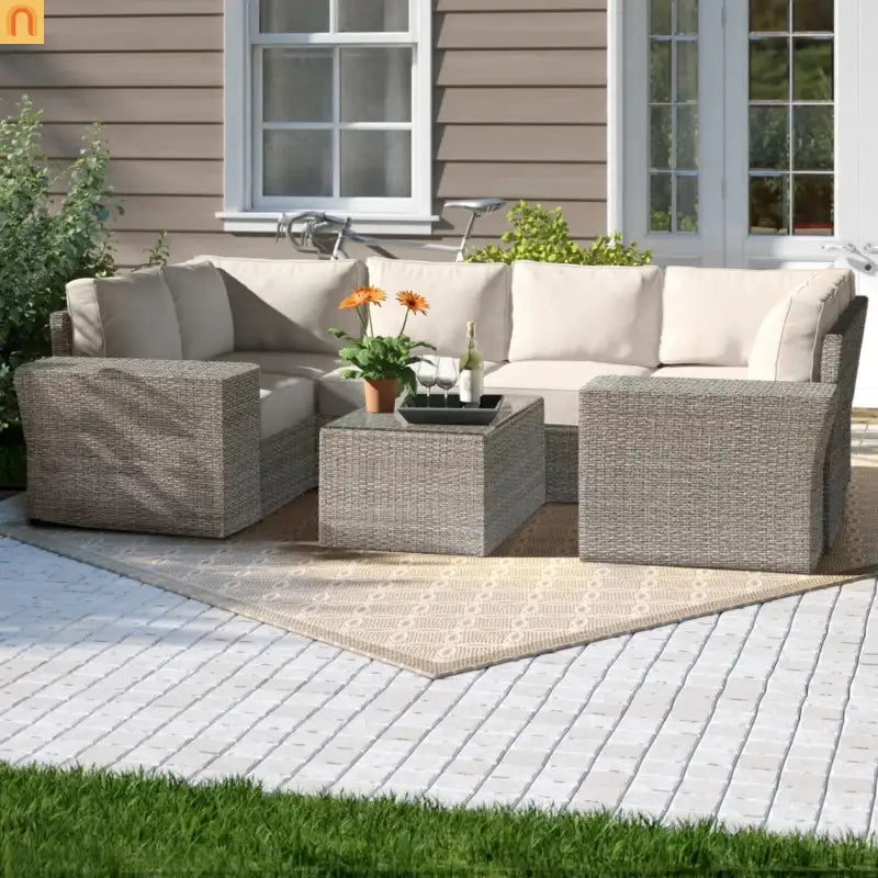 Outdoor Patio Set Wicker Gray Mix 9-Piece Seats 4 No Assembly