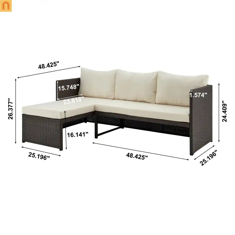 Outdoor Sectional Set PVC Rattan Brown Tan 3-Piece Chaise Table