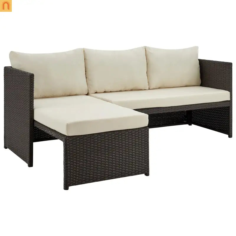 Outdoor Sectional Set PVC Rattan Brown Tan 3-Piece Chaise Table