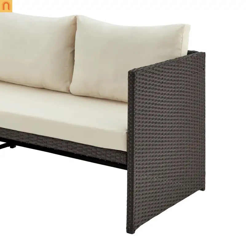 Outdoor Sectional Set PVC Rattan Brown Tan 3-Piece Chaise Table