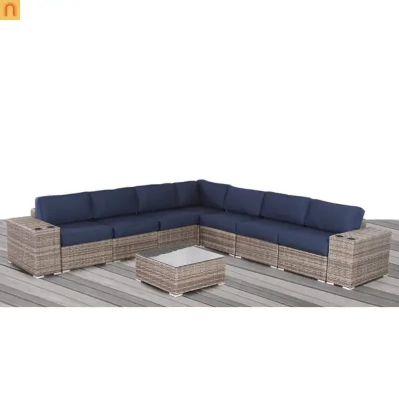 Outdoor Conversation Set Rattan Wicker Sunbrella 10 Piece L-Shape