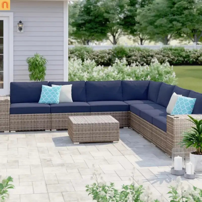 Outdoor Conversation Set Rattan Wicker Sunbrella 10 Piece L-Shape