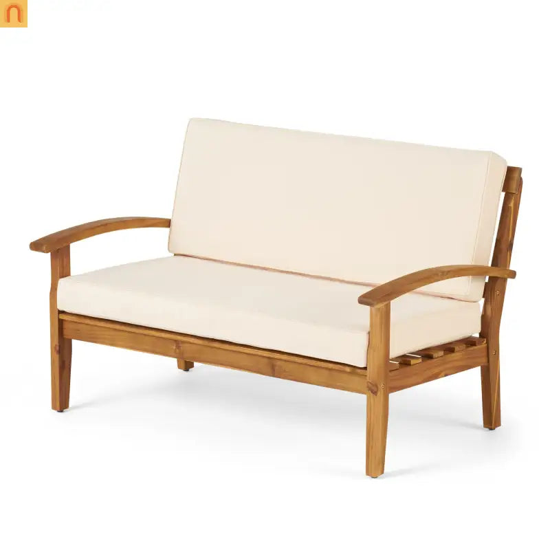 Outdoor Loveseat Set Acacia Wood Teak Cushions with Table 51in