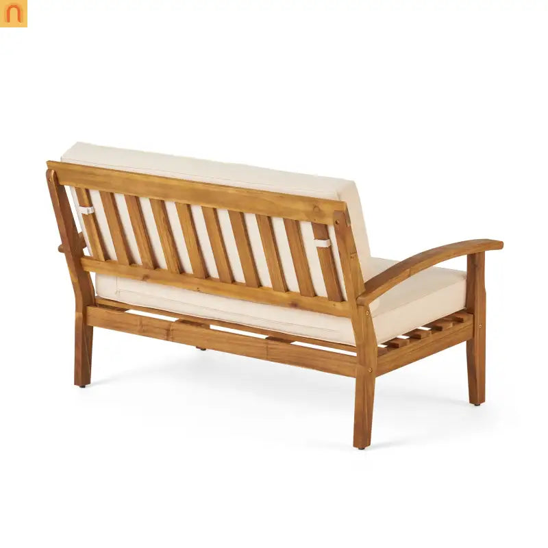 Outdoor Loveseat Set Acacia Wood Teak Cushions with Table 51in