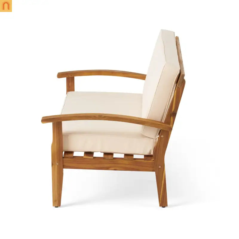 Outdoor Loveseat Set Acacia Wood Teak Cushions with Table 51in