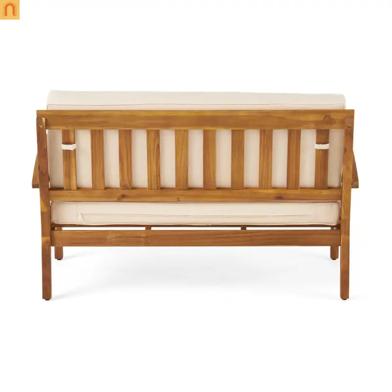 Outdoor Loveseat Set Acacia Wood Teak Cushions with Table 51in