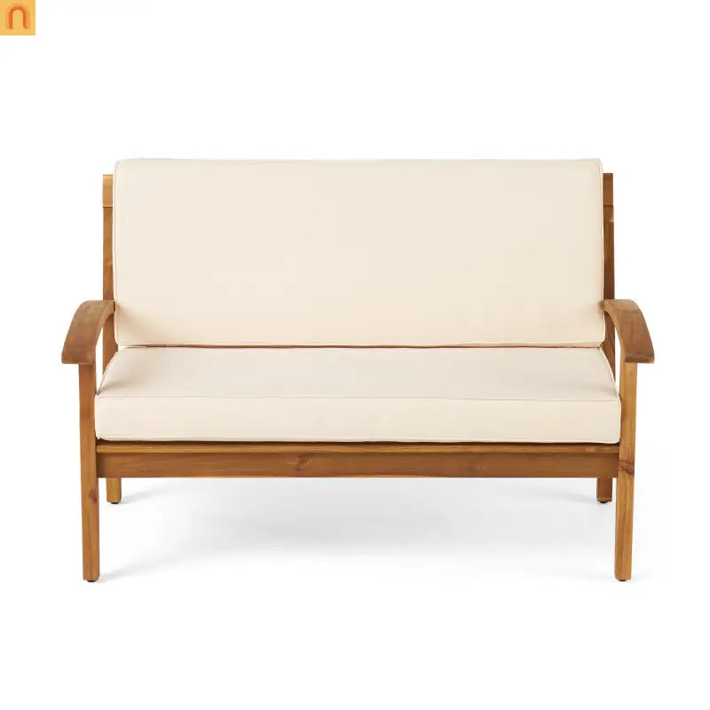 Outdoor Loveseat Set Acacia Wood Teak Cushions with Table 51in