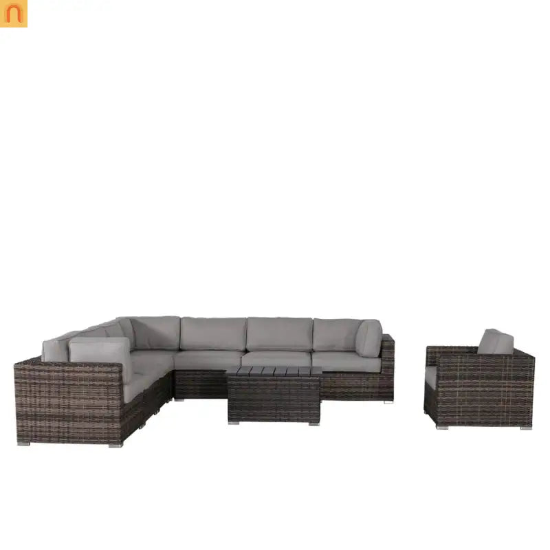 Outdoor Wicker Sectional Set 7 Person 10 Piece Brown