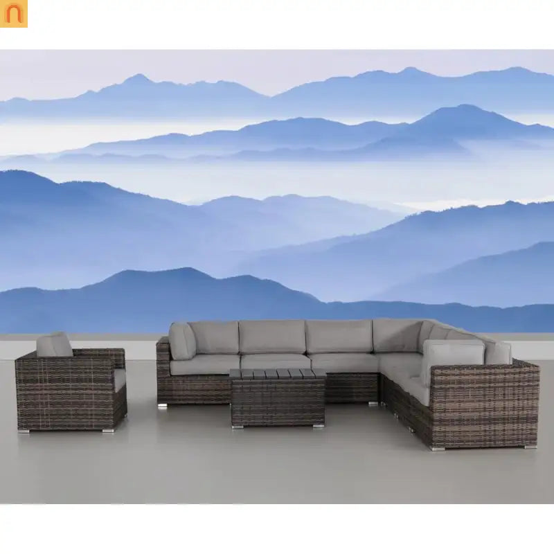Outdoor Wicker Sectional Set 7 Person 10 Piece Brown