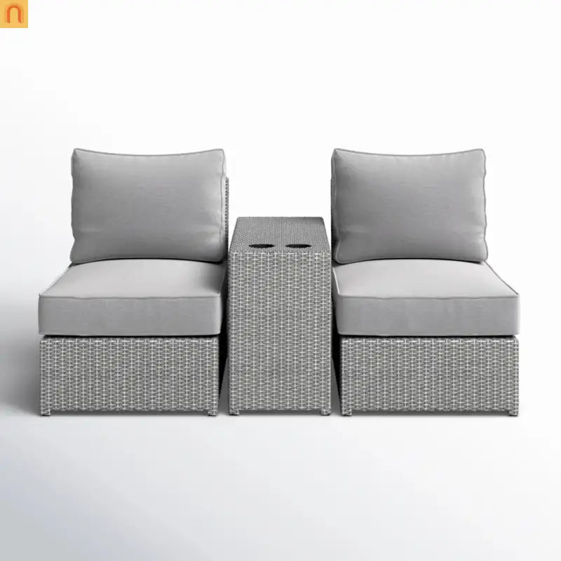 Outdoor Conversation Set Wicker Gray 3-Piece 2-Person No Assembly