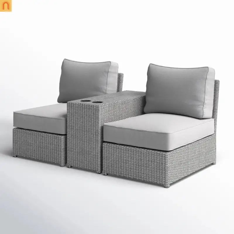 Outdoor Conversation Set Wicker Gray 3-Piece 2-Person No Assembly