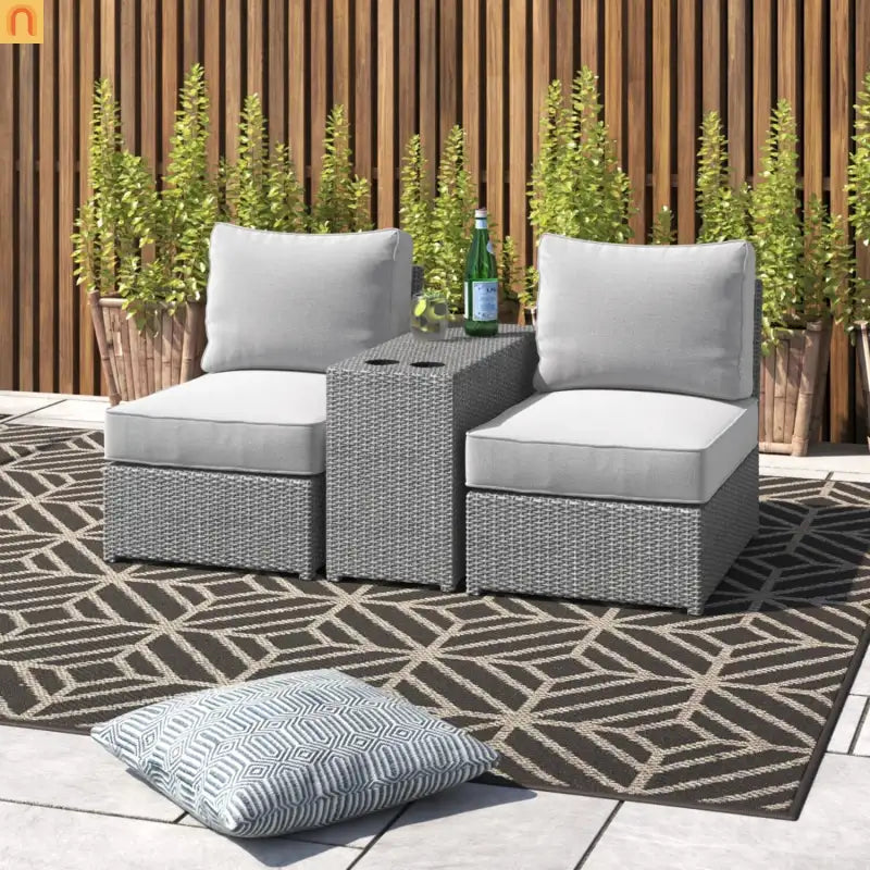 Outdoor Conversation Set Wicker Gray 3-Piece 2-Person No Assembly